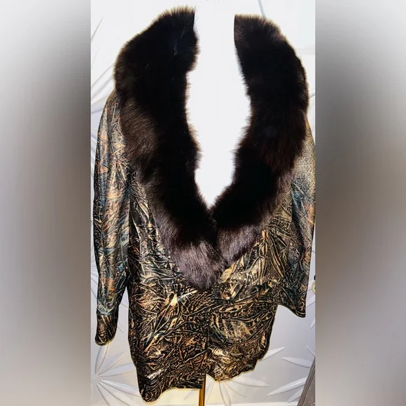 Vintage Jacobson’s Leathercraft black/gold jacket with black (*fox) fur collar. - Picture 7 of 10